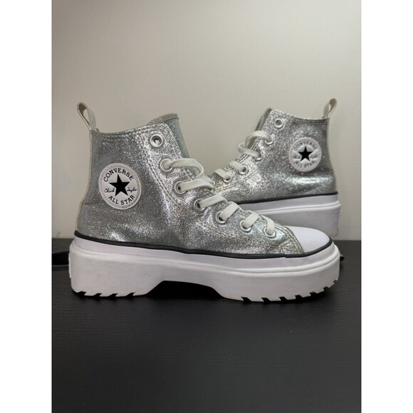 Chuck Taylor All Star Lugged Lift Platform Silver Glitter Youth Size 3 Side Zip - Picture 3 of 15